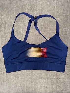 Savage X Fenty Navy Blue Strappy Sports Bra with Yellow-to-Pink Gradient